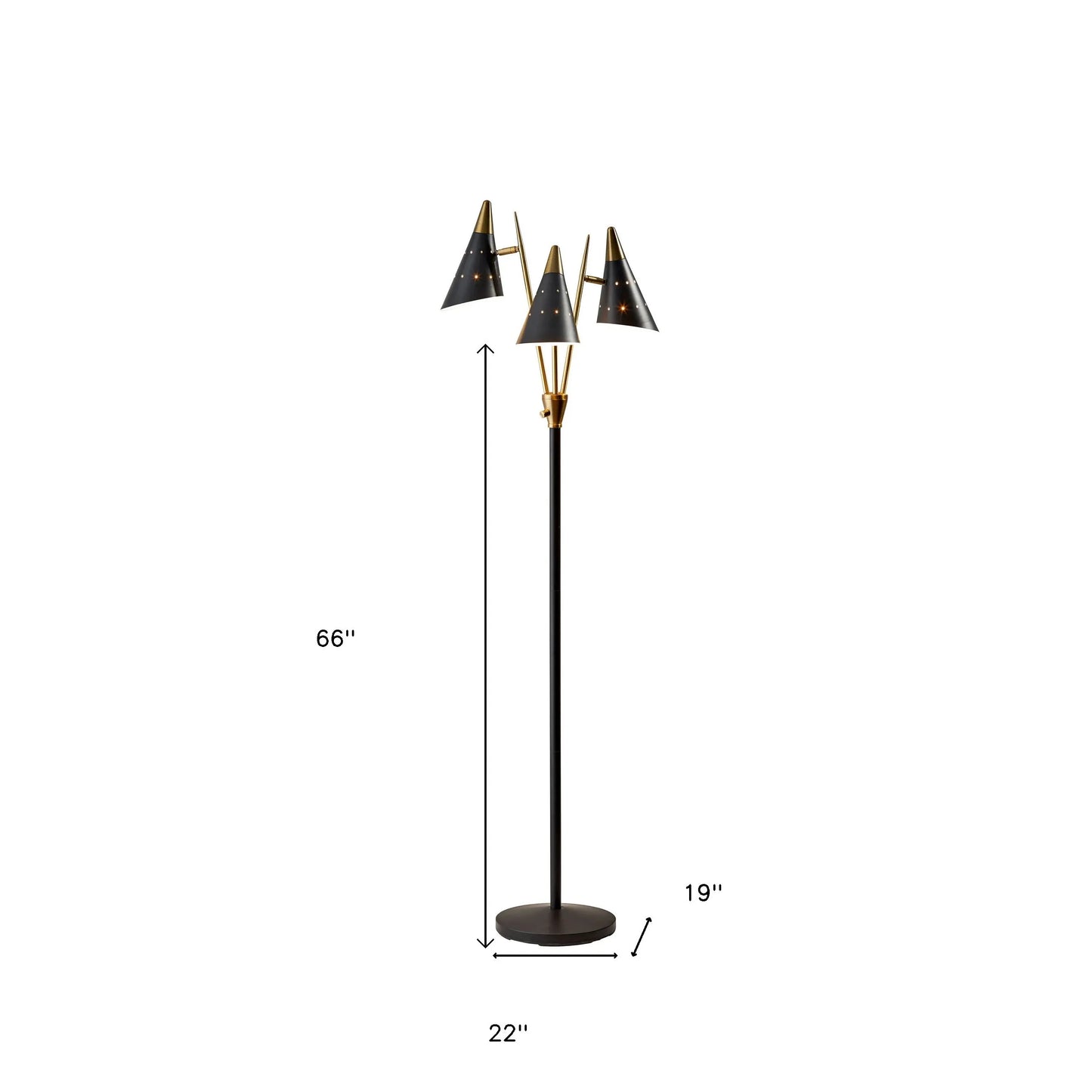 Black and Gold Metal Three Light Novelty Floor Lamp