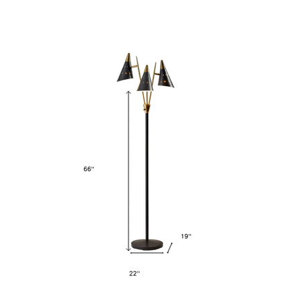 Black and Gold Metal Three Light Novelty Floor Lamp