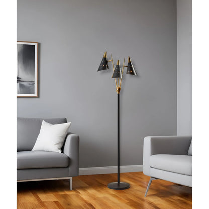 Black and Gold Metal Three Light Novelty Floor Lamp